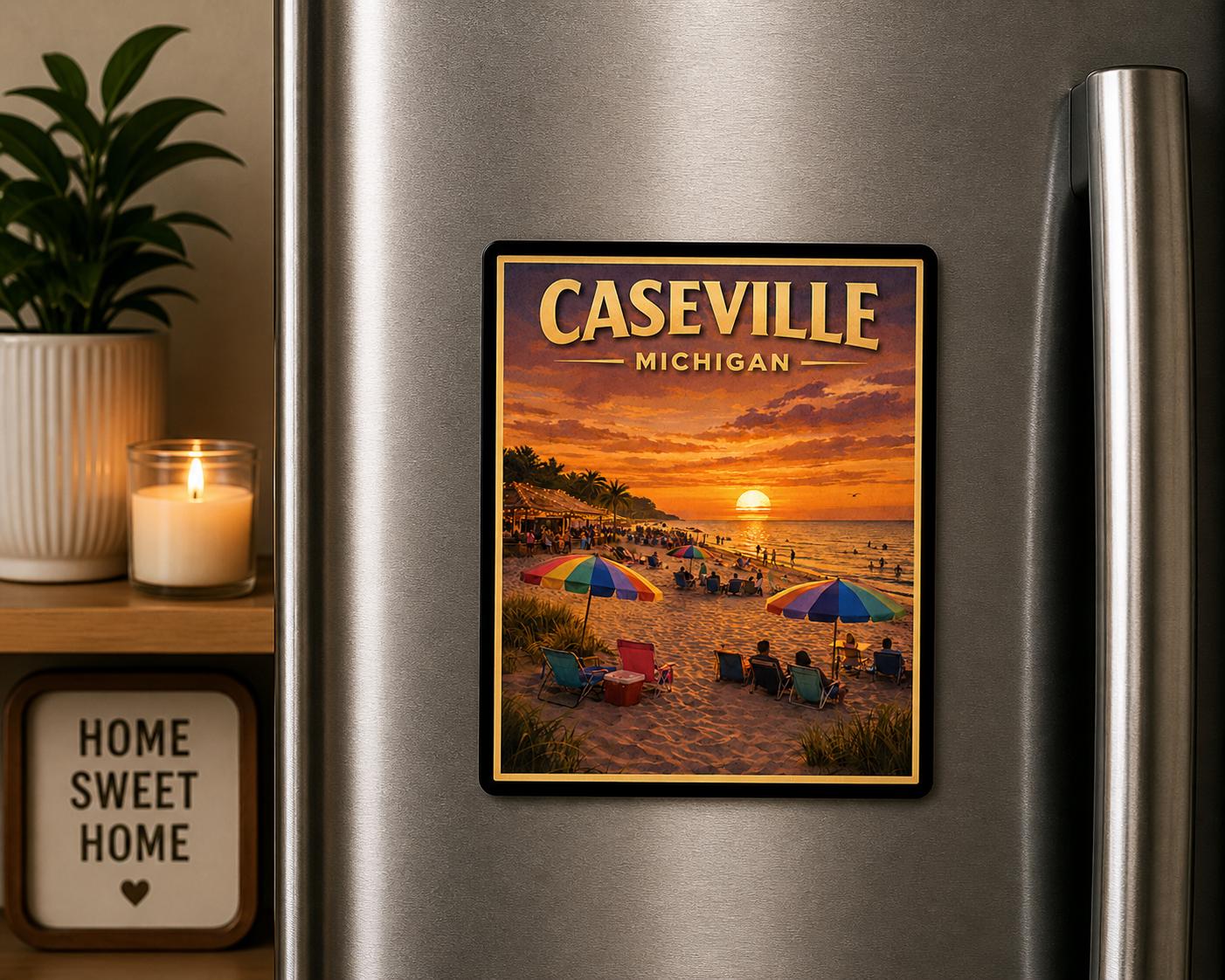 Caseville Michigan Magnet | Lake Huron Sunset Beach Souvenir, 2x2