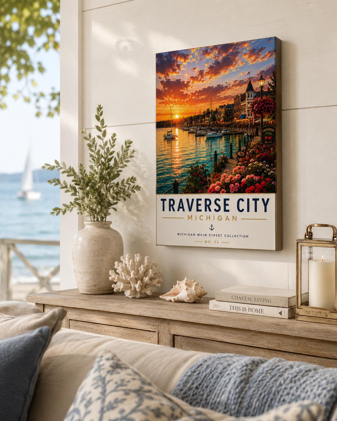 Traverse City Michigan Travel Poster | Northern Michigan Sunset Decor (Digital Download)