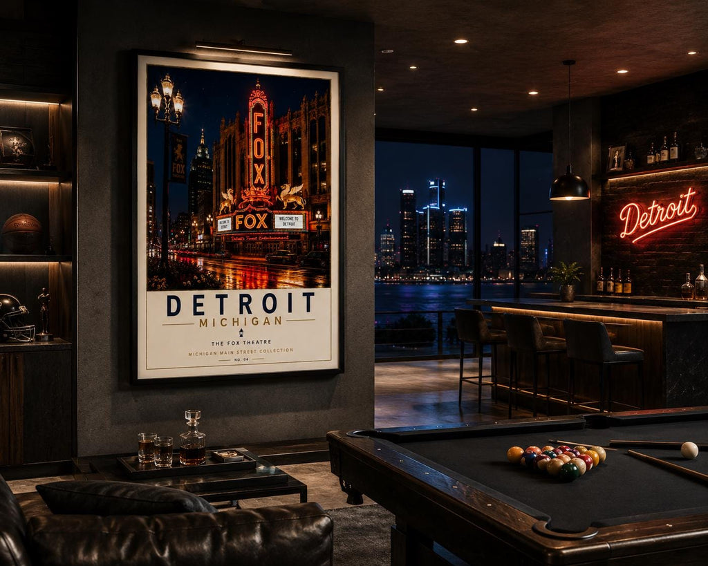 Detroit Fox Theatre Print | Vintage Michigan Travel Poster (Digital Download)