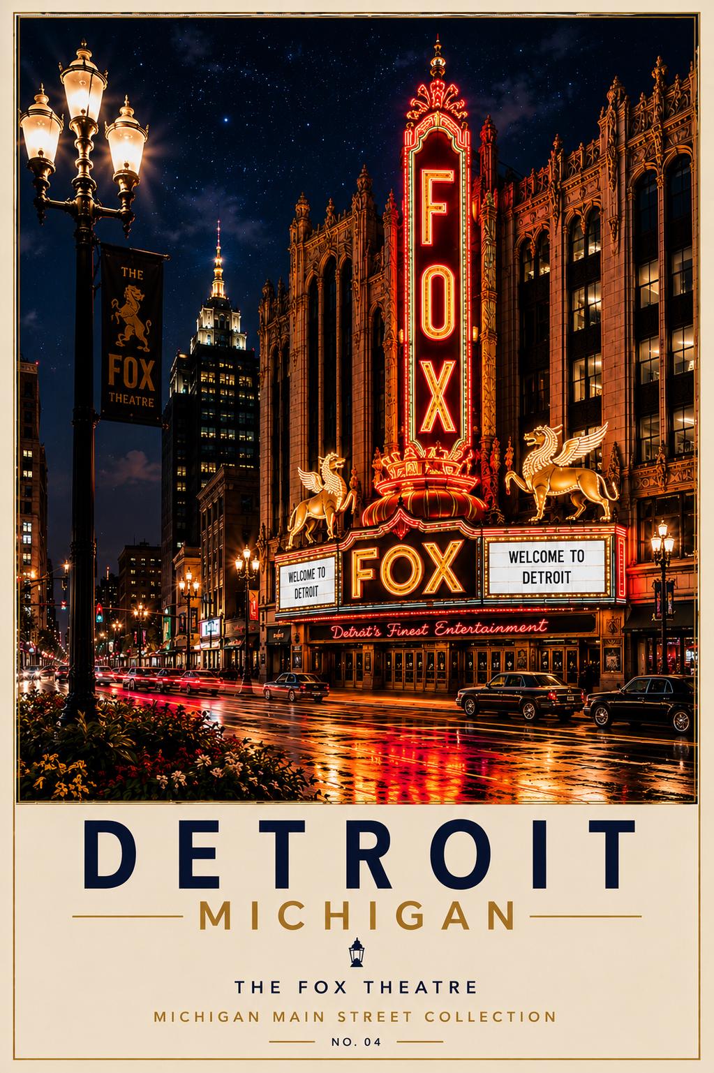 Detroit Fox Theatre Print | Vintage Michigan Travel Poster (Digital Download)