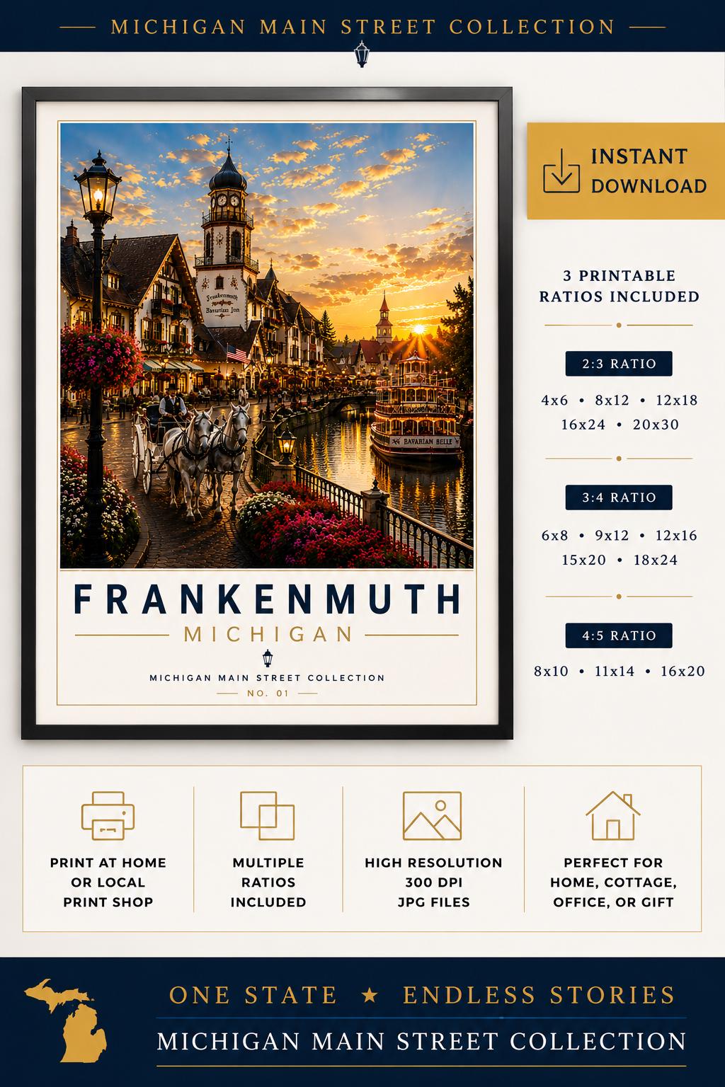 Frankenmuth Michigan Print | Bavarian Village Travel Poster (Digital Download)