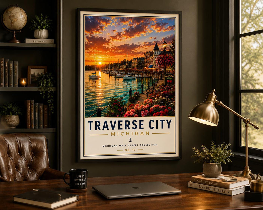 Traverse City Michigan Travel Poster | Northern Michigan Sunset Decor (Digital Download)
