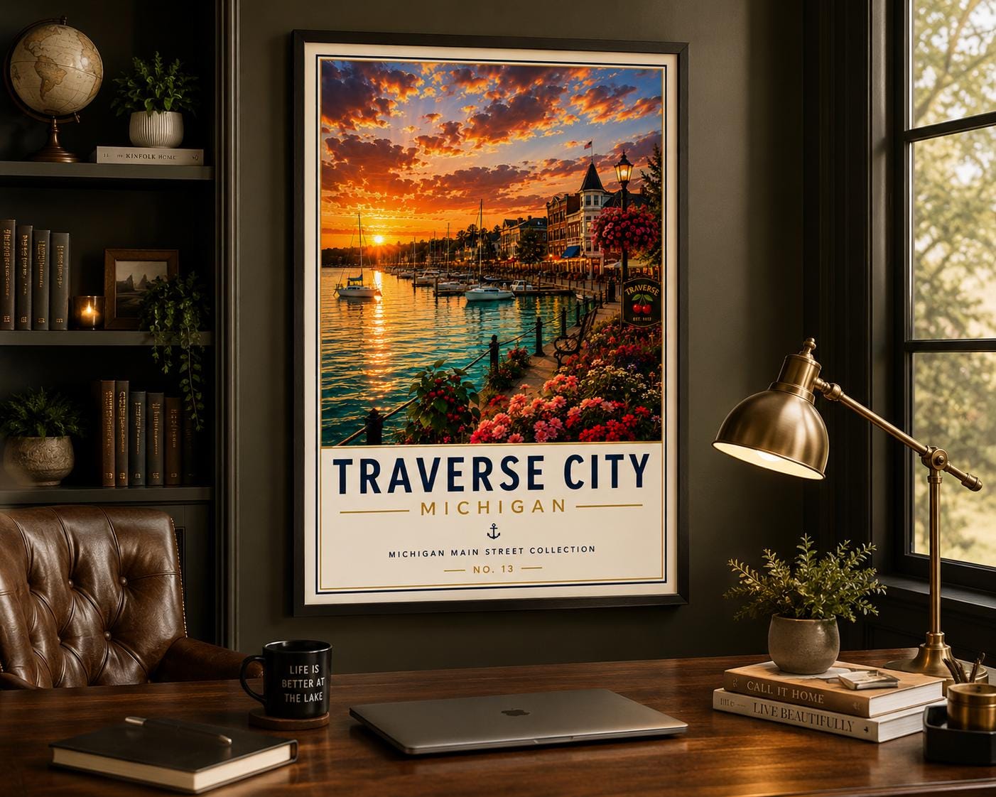 Traverse City Michigan Travel Poster | Northern Michigan Sunset Decor (Digital Download)