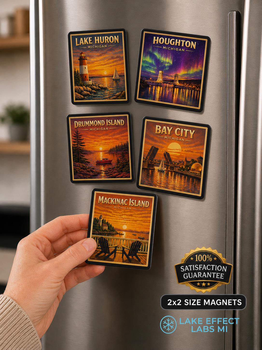 Tawas Lighthouse Sunset Magnet | Michigan Souvenir, Lake Huron View (2x2 Inch)