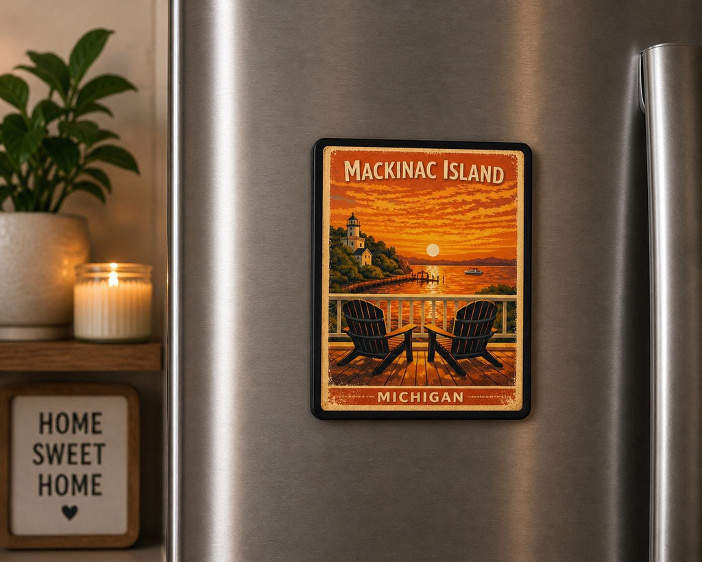 Mackinac Island Michigan Magnet | Vintage Sunset Travel Souvenir (2x2 Inch)
