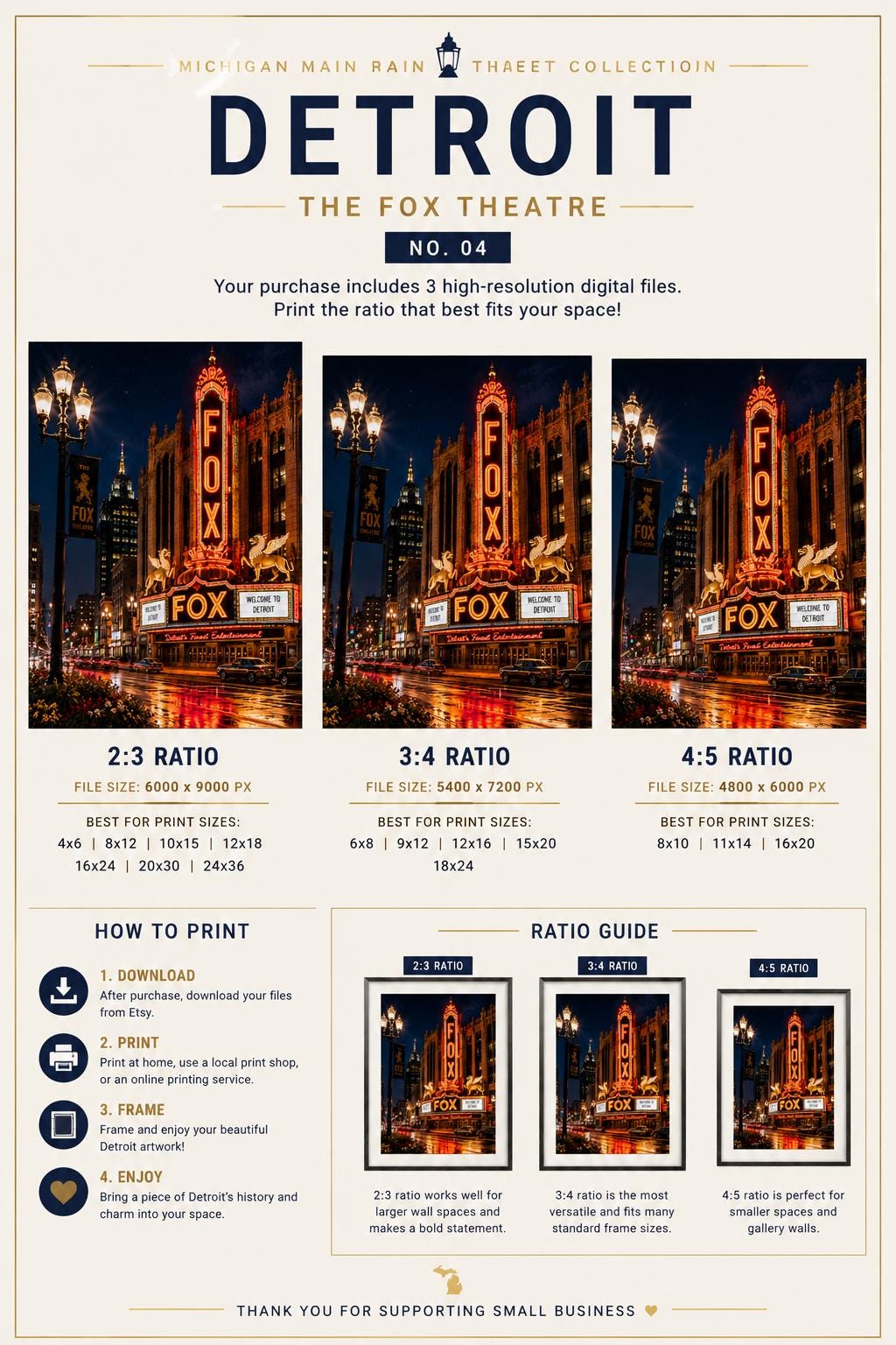 Detroit Fox Theatre Print | Vintage Michigan Travel Poster (Digital Download)