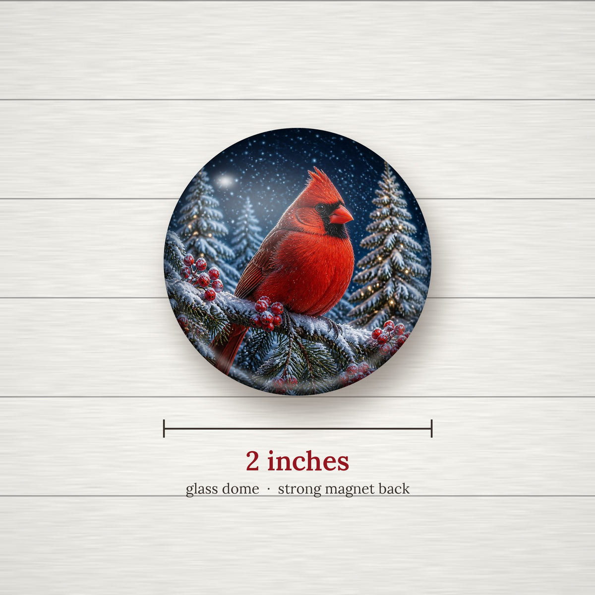 Each glass magnet is 2 inches round with a strong magnet back