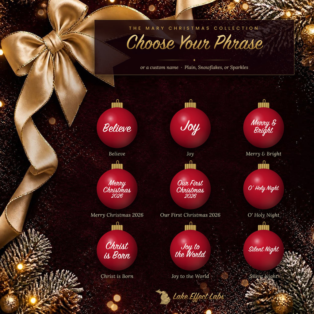 Choose your phrase: Believe, Joy, Merry and Bright and more