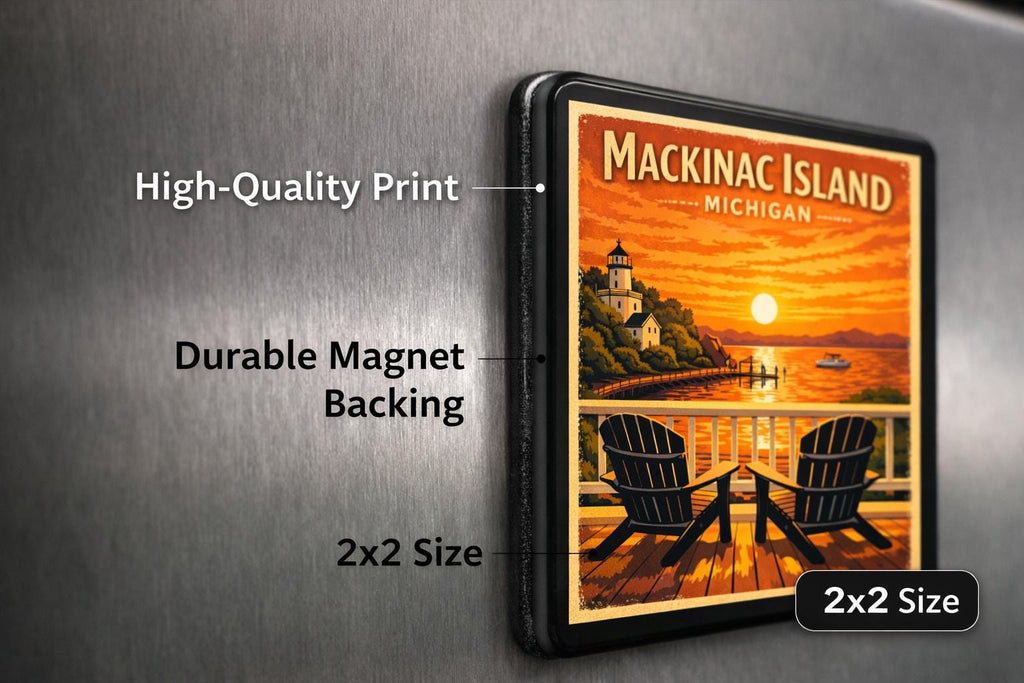 Mackinac Island Michigan Magnet | Vintage Sunset Travel Souvenir (2x2 Inch)