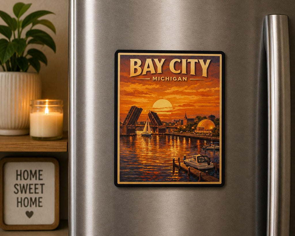 Bay City Michigan Magnet | Vintage Saginaw River Liberty Bridge Souvenir