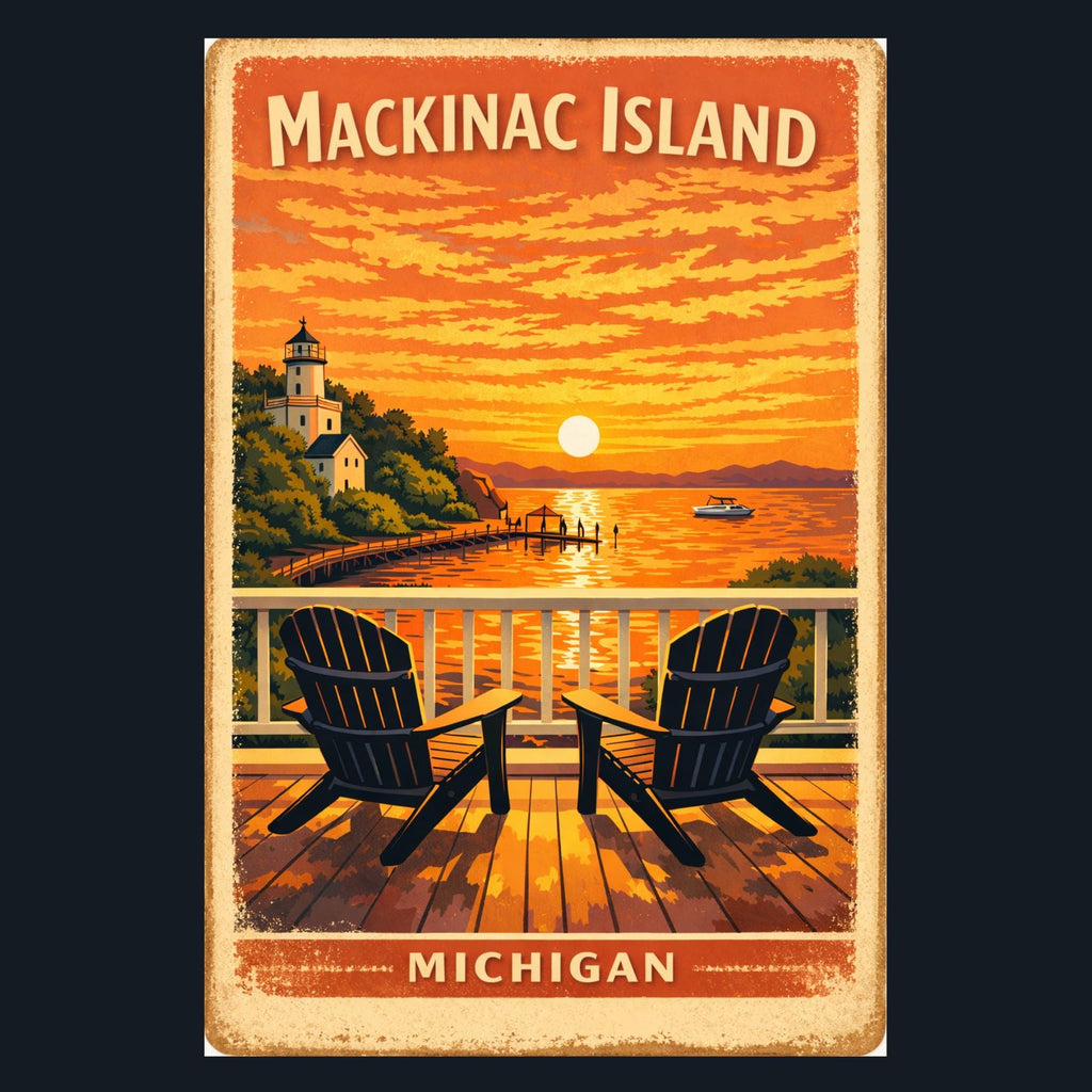 Mackinac Island Michigan Magnet | Vintage Sunset Travel Souvenir (2x2 Inch)