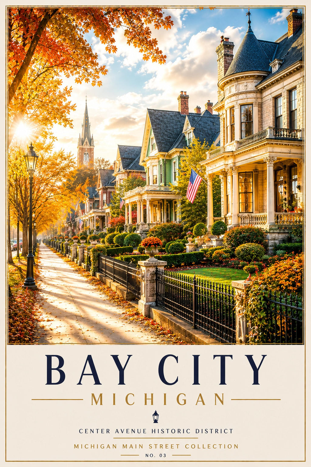 Bay City Michigan Print | Center Avenue Historic District | Vintage Travel Poster (Digital Download)