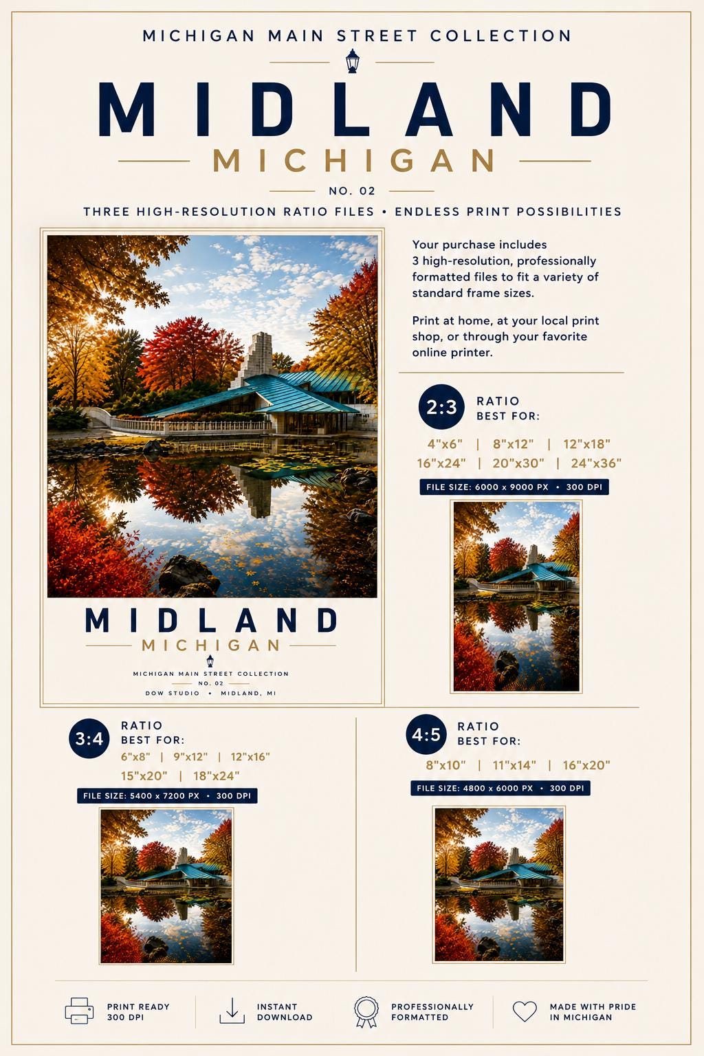 Midland Michigan Print | Dow Gardens Whiting Forest Travel Poster (Digital Download)
