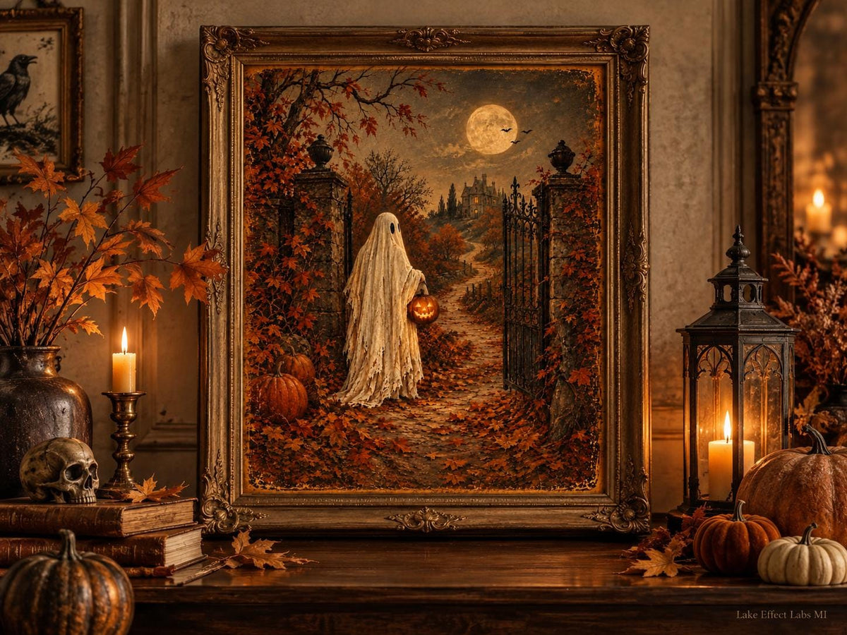 The Lantern Keeper vintage ghost Halloween print