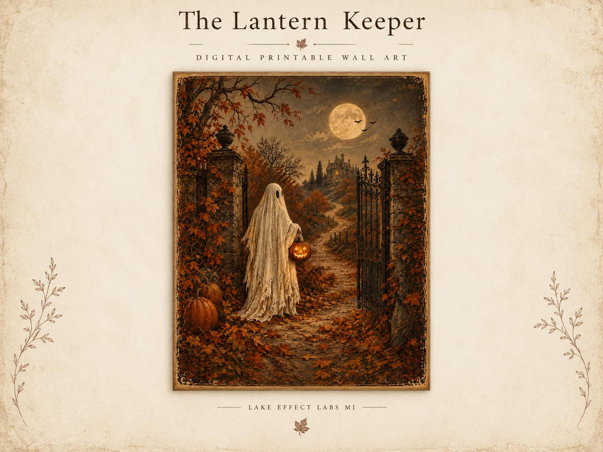 The Lantern Keeper | Vintage Ghost Halloween Wall Art | Haunted Heirlooms No. 01 (Digital Download)