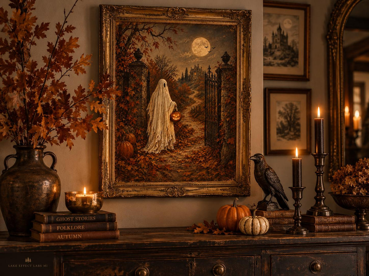 The Lantern Keeper | Vintage Ghost Halloween Wall Art | Haunted Heirlooms No. 01 (Digital Download)