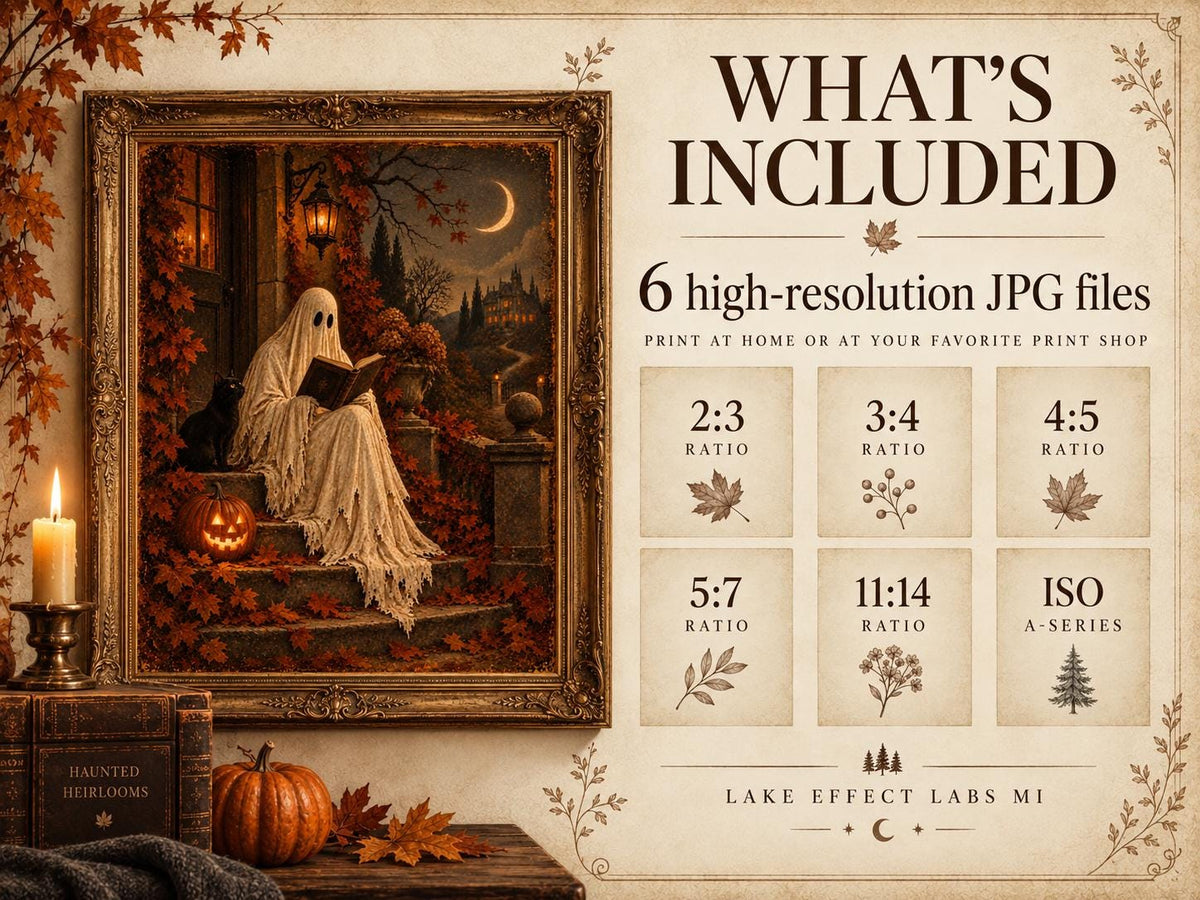 The Midnight Reader | Reading Ghost Halloween Wall Art | Haunted Heirlooms No. 02 (Digital Download)