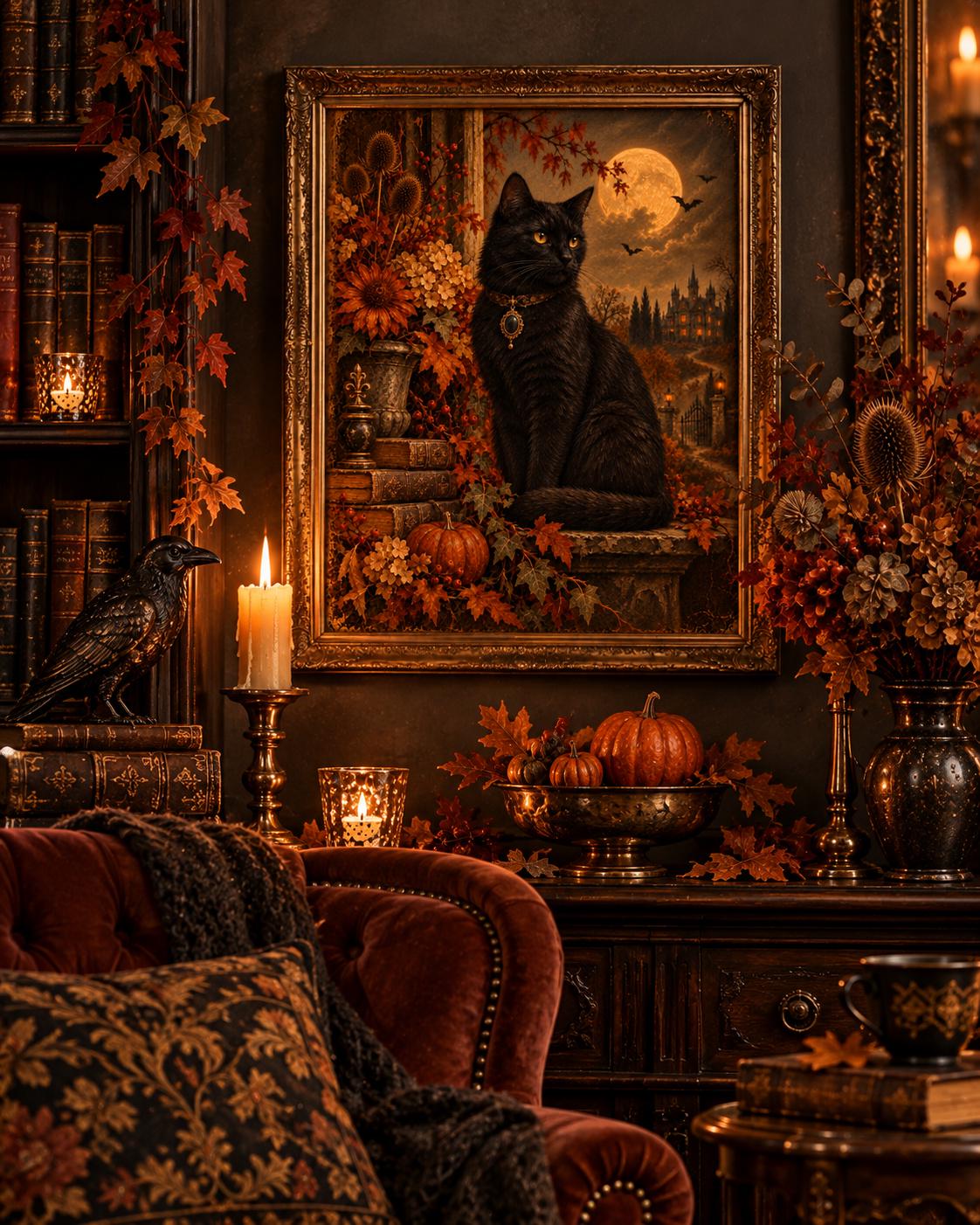 The Familiar | Black Cat Halloween Wall Art | Haunted Heirlooms No. 04 (Digital Download)