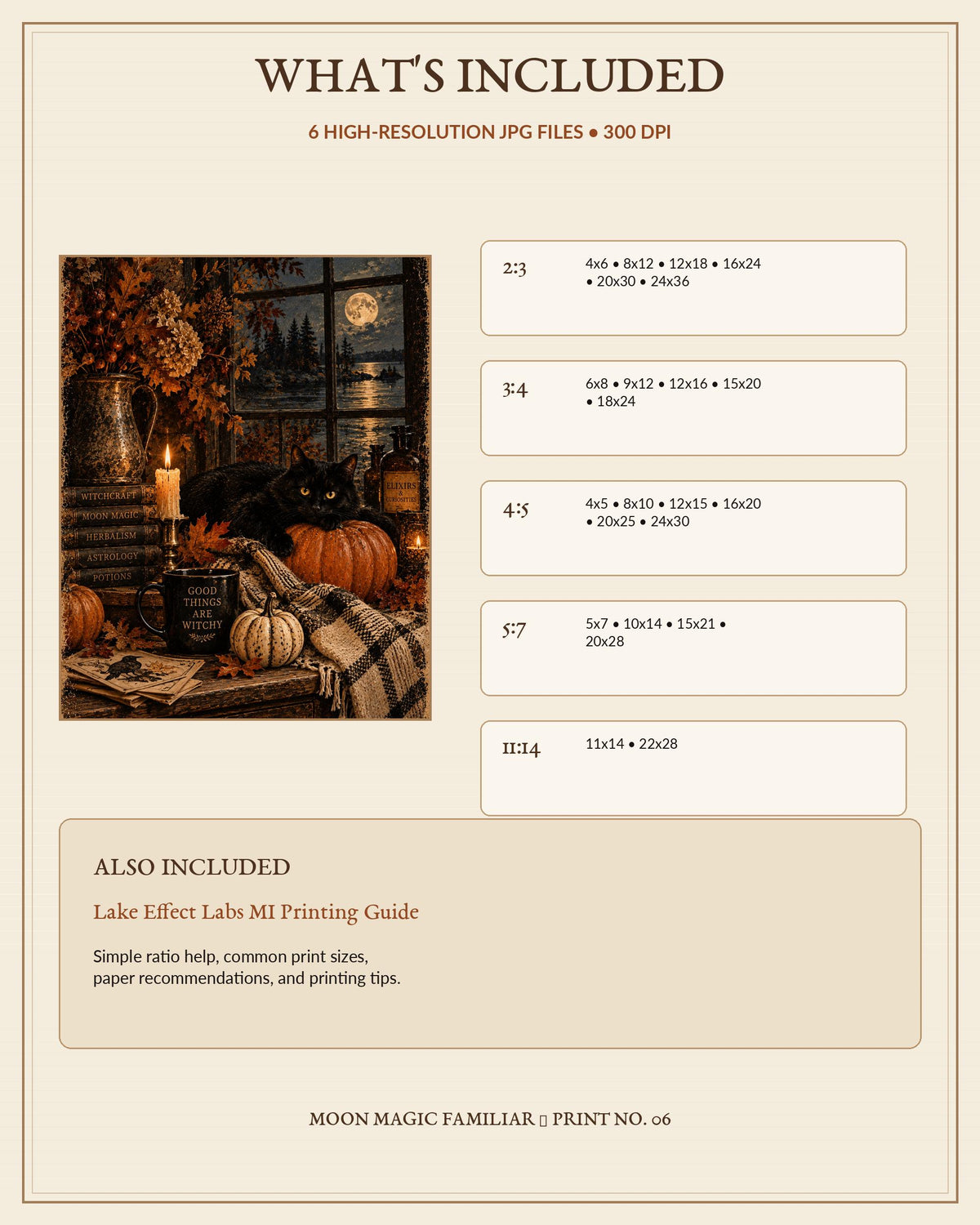 Moon Magic Familiar | Black Cat & Pumpkin Halloween Wall Art | Haunted Heirlooms No. 06 (Digital Download)