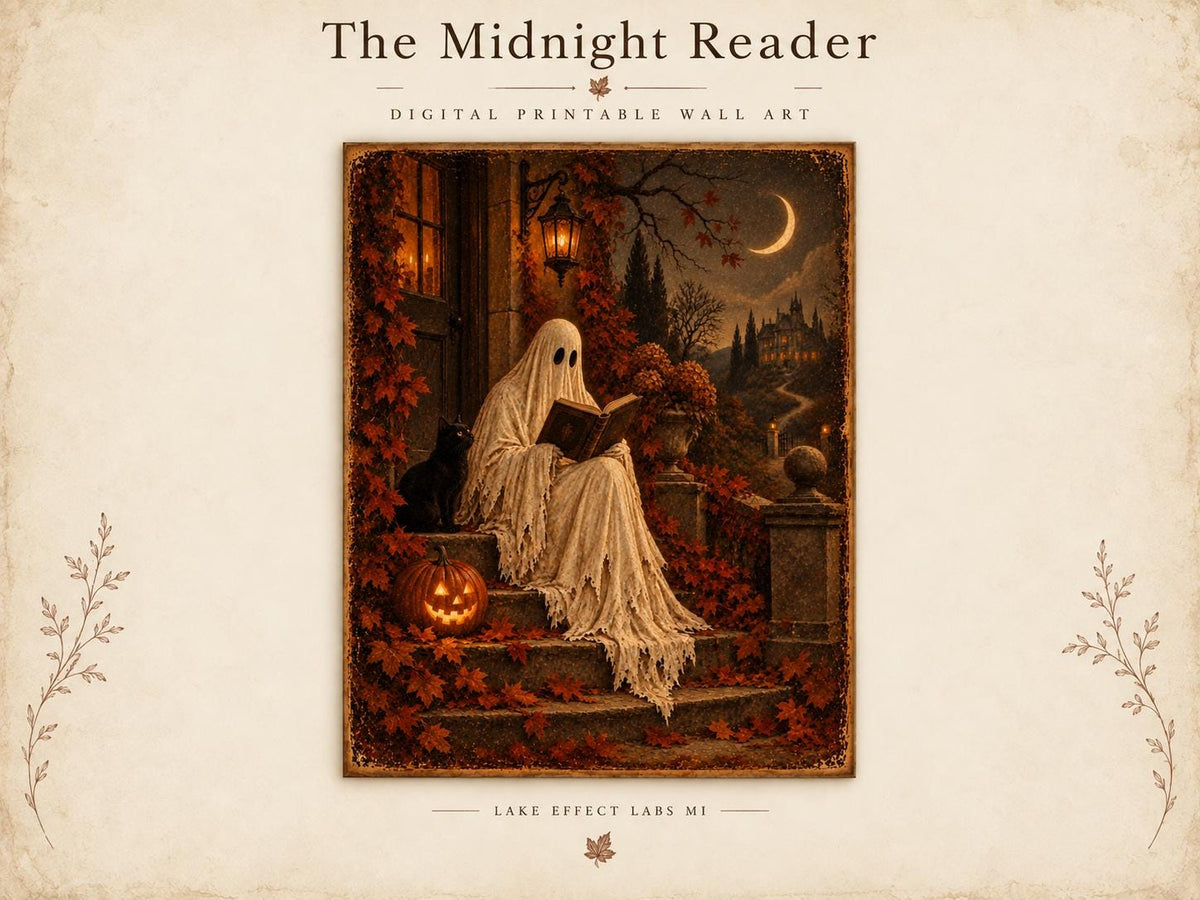 The Midnight Reader | Reading Ghost Halloween Wall Art | Haunted Heirlooms No. 02 (Digital Download)