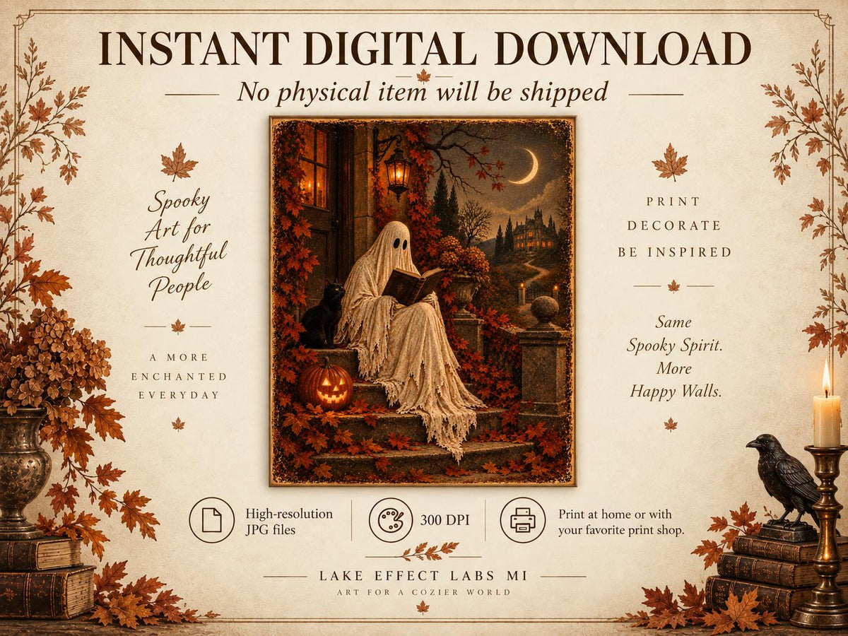 The Midnight Reader | Reading Ghost Halloween Wall Art | Haunted Heirlooms No. 02 (Digital Download)
