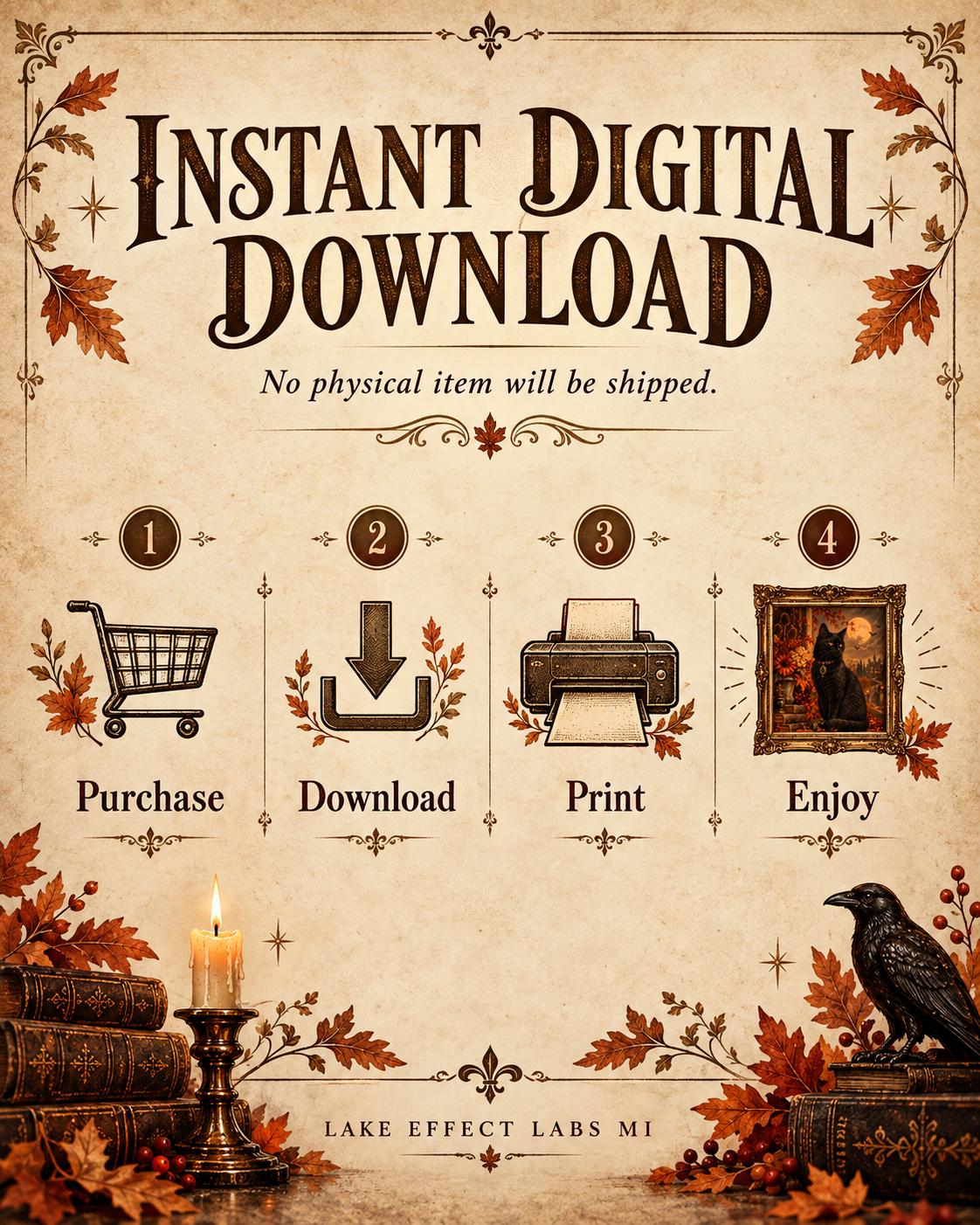 The Familiar | Black Cat Halloween Wall Art | Haunted Heirlooms No. 04 (Digital Download)