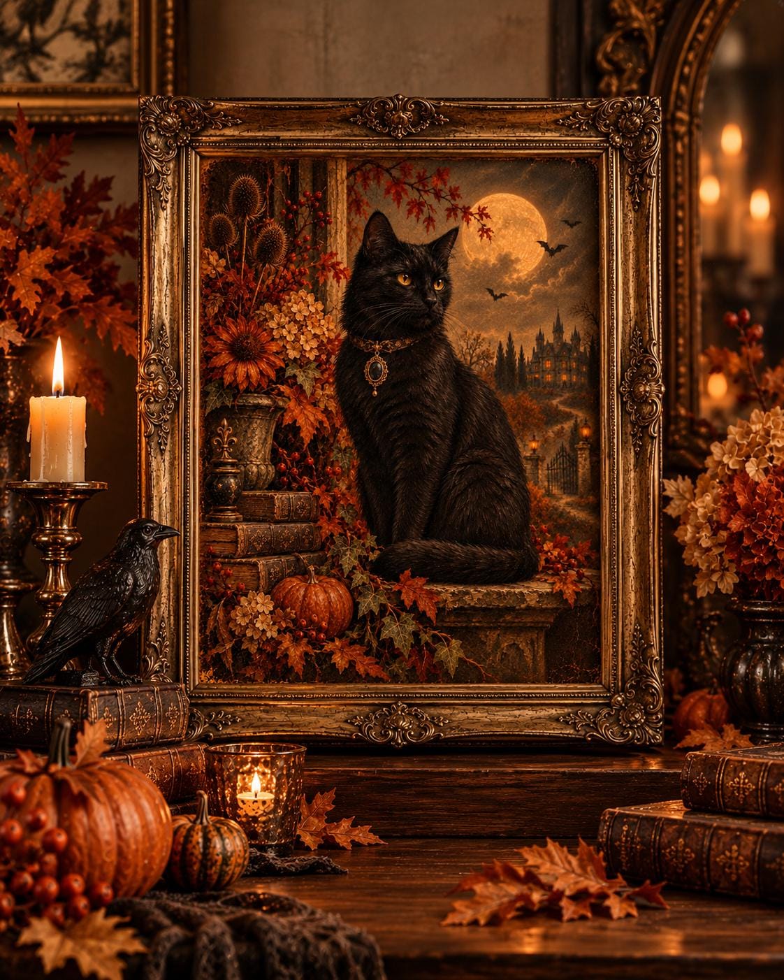 The Familiar black cat Halloween print
