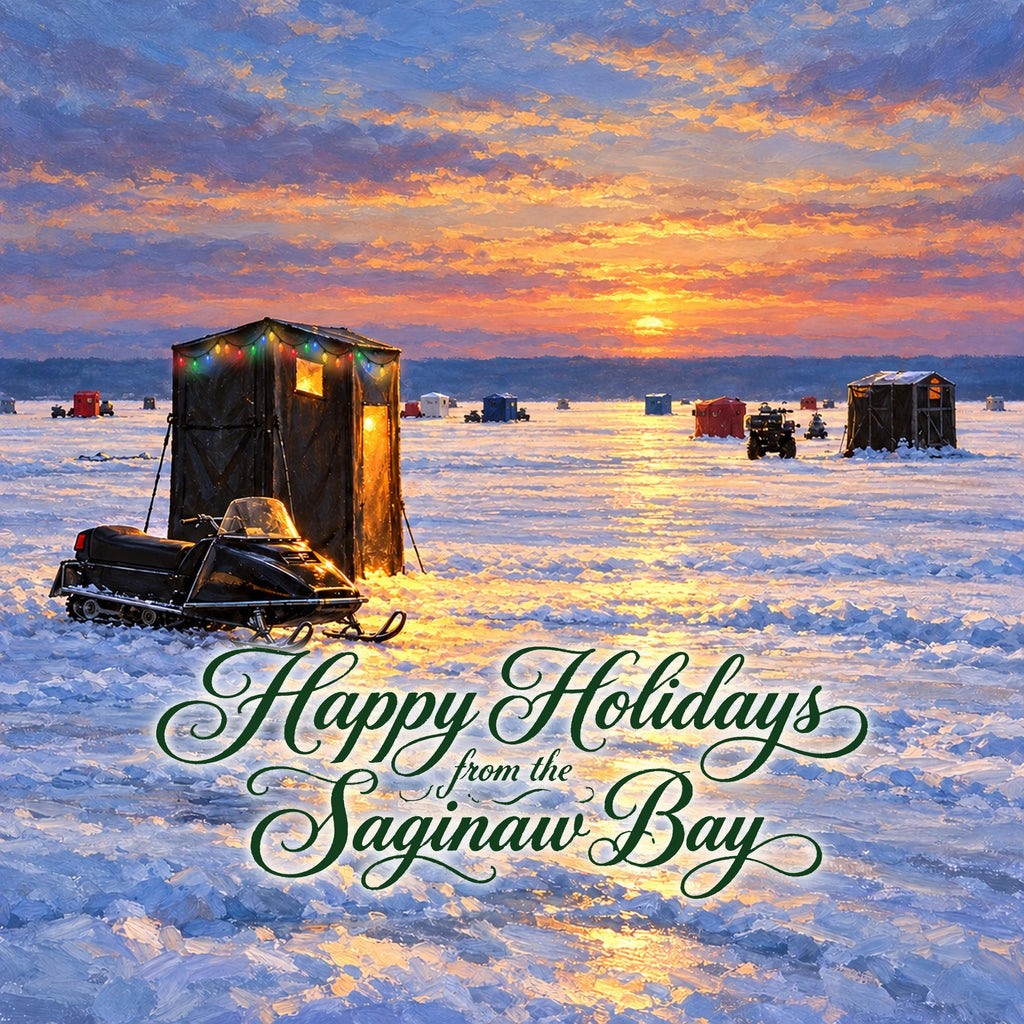 Saginaw Bay Ice Fishing Magnet | Happy Holidays from the Saginaw Bay | 2" Michigan Fridge Magnet