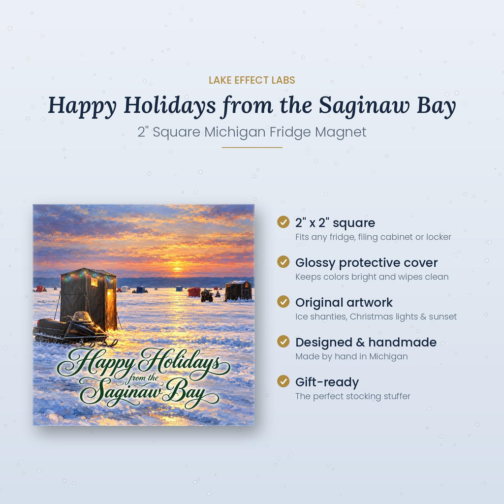 Saginaw Bay Ice Fishing Magnet | Happy Holidays from the Saginaw Bay | 2" Michigan Fridge Magnet