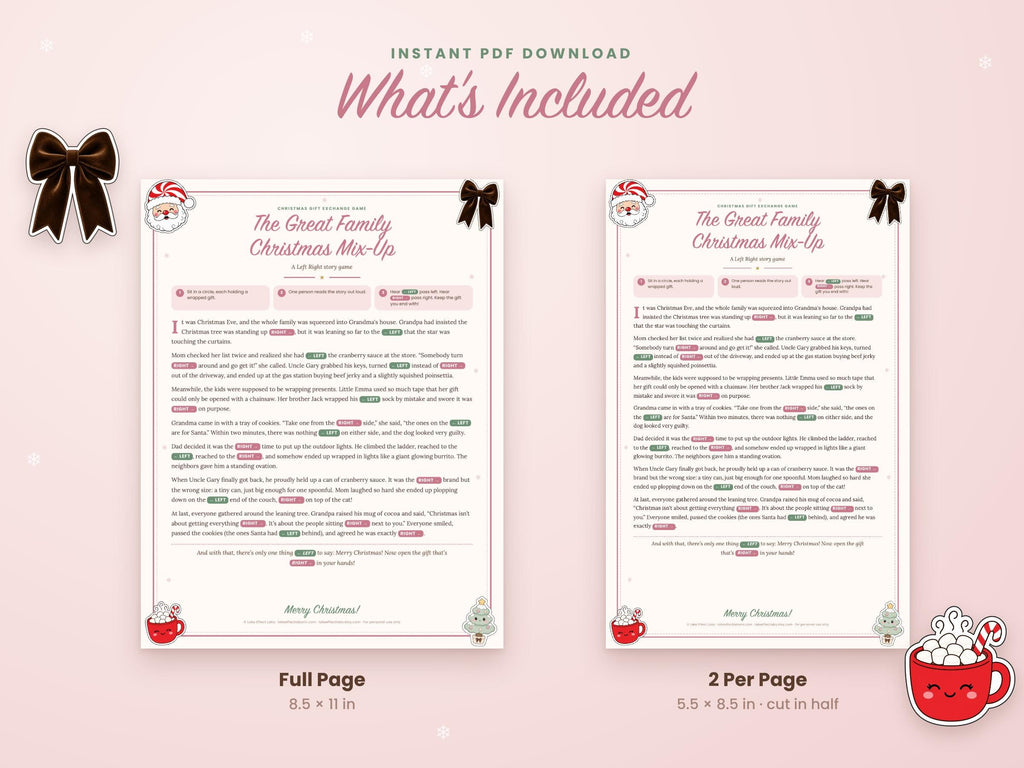 Christmas Left Right Game Printable | The Great Family Christmas Mix-Up | Gift Exchange Story (Digital Download)
