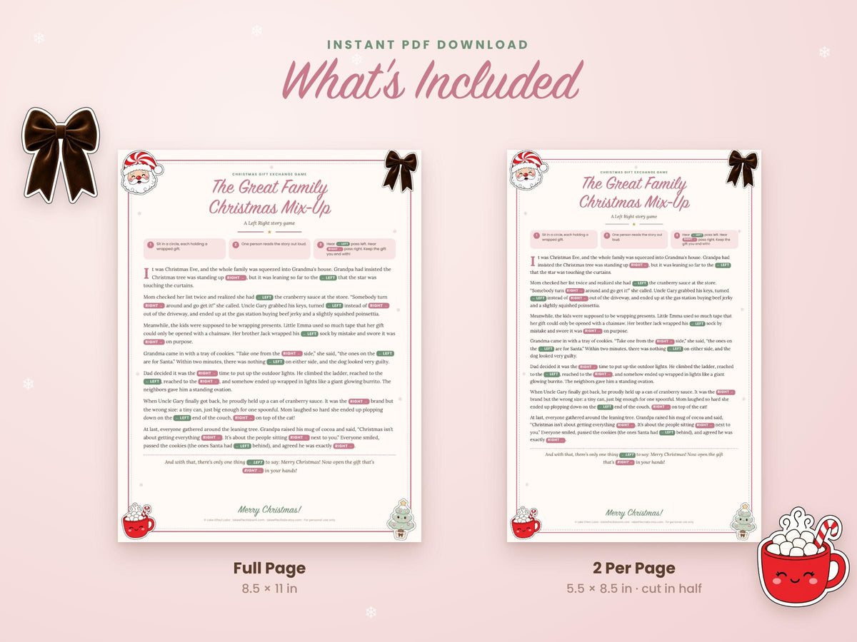 Christmas Left Right Game Printable | The Great Family Christmas Mix-Up | Gift Exchange Story (Digital Download)