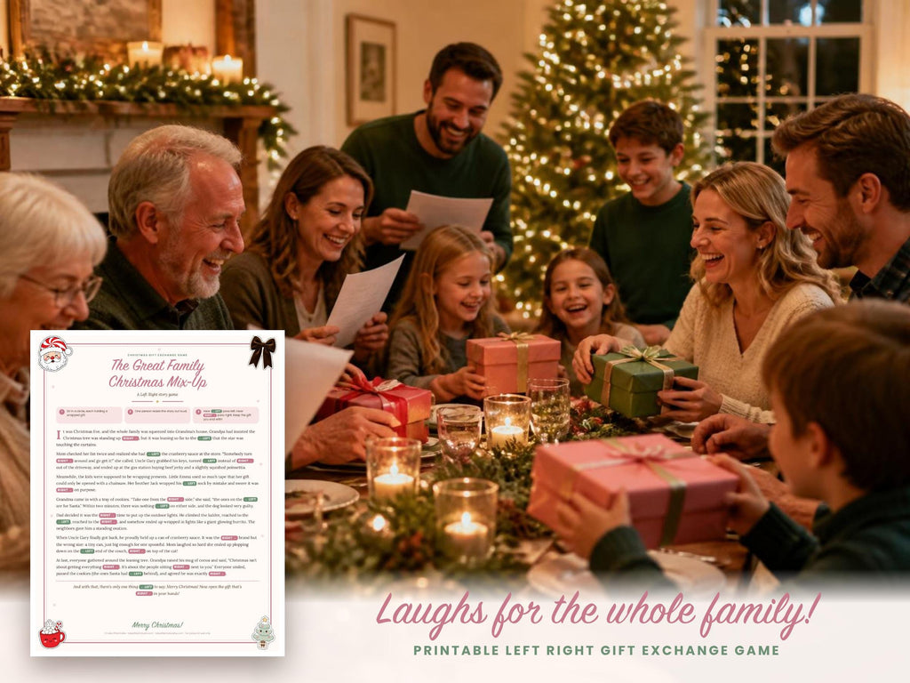 Christmas Left Right Game Printable | The Great Family Christmas Mix-Up | Gift Exchange Story (Digital Download)
