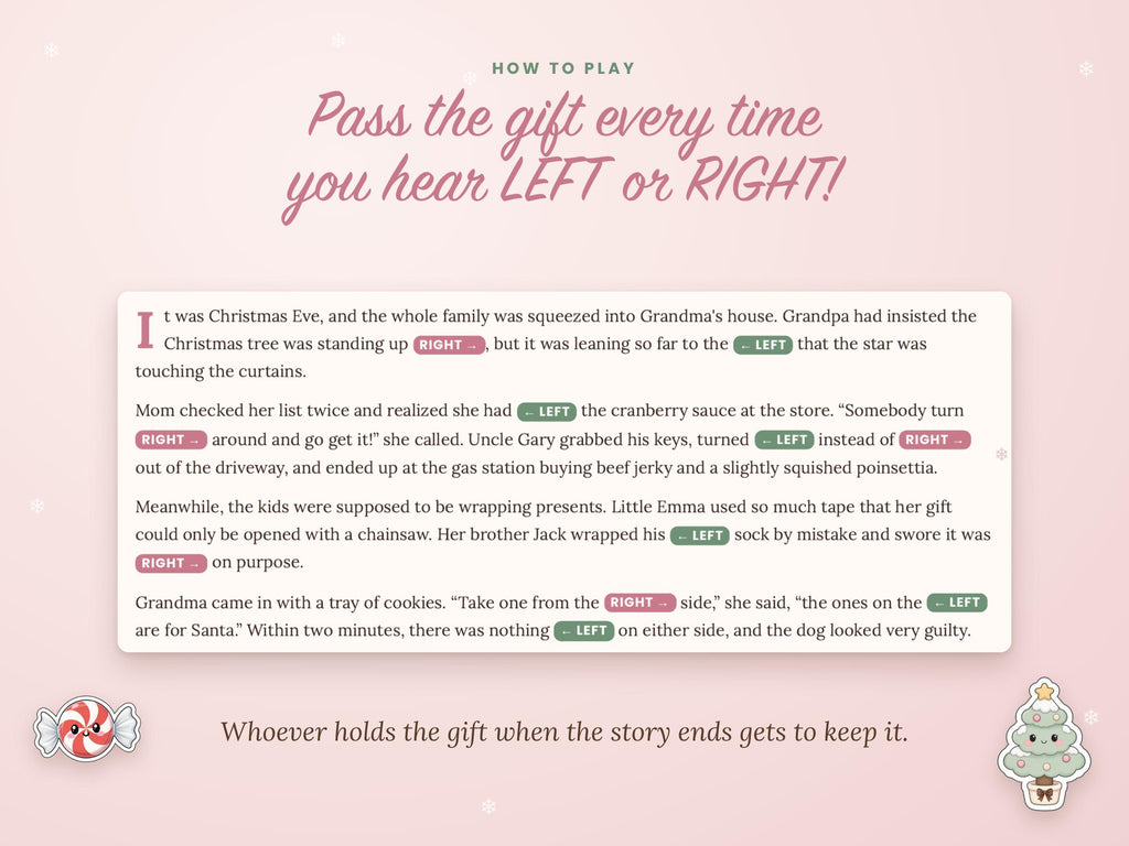 Christmas Left Right Game Printable | The Great Family Christmas Mix-Up | Gift Exchange Story (Digital Download)