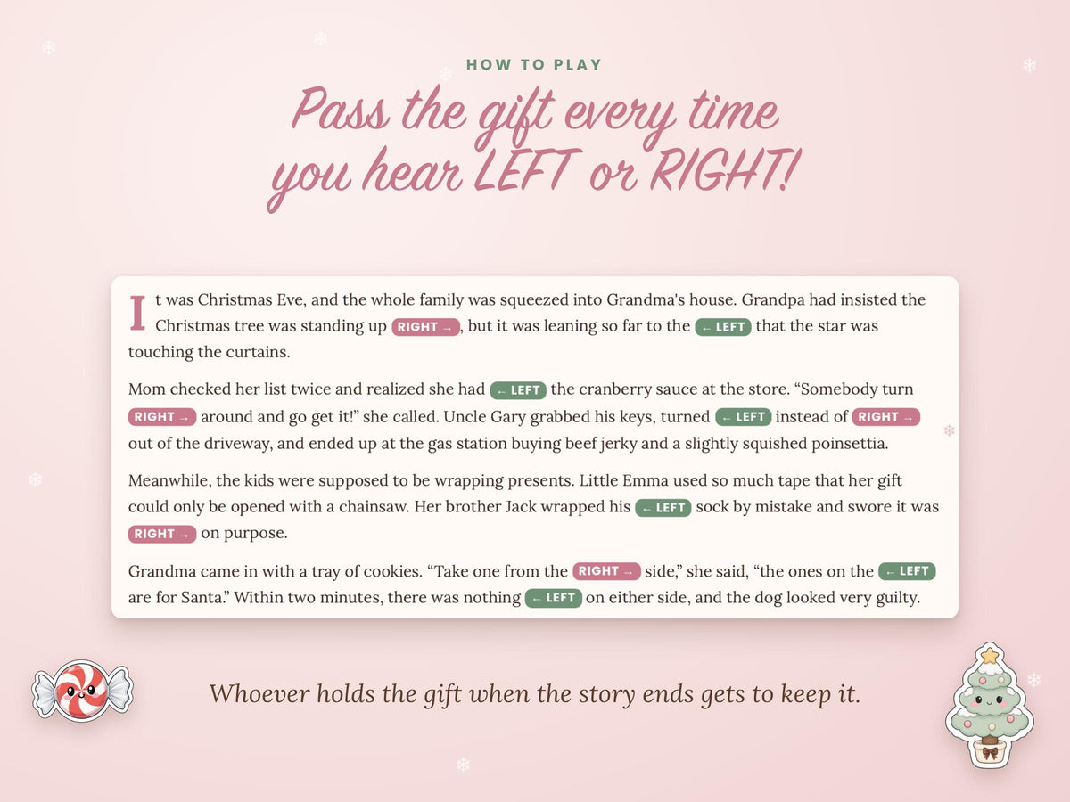 Christmas Left Right Game Printable | The Great Family Christmas Mix-Up | Gift Exchange Story (Digital Download)
