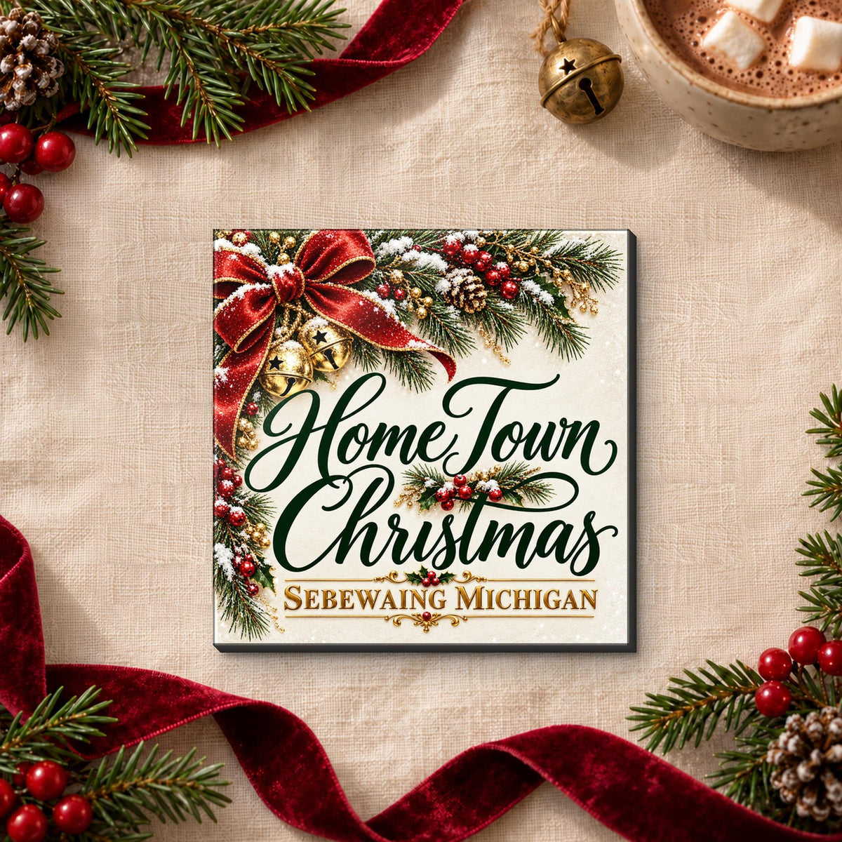 Home Town Christmas Sebewaing greenery magnet