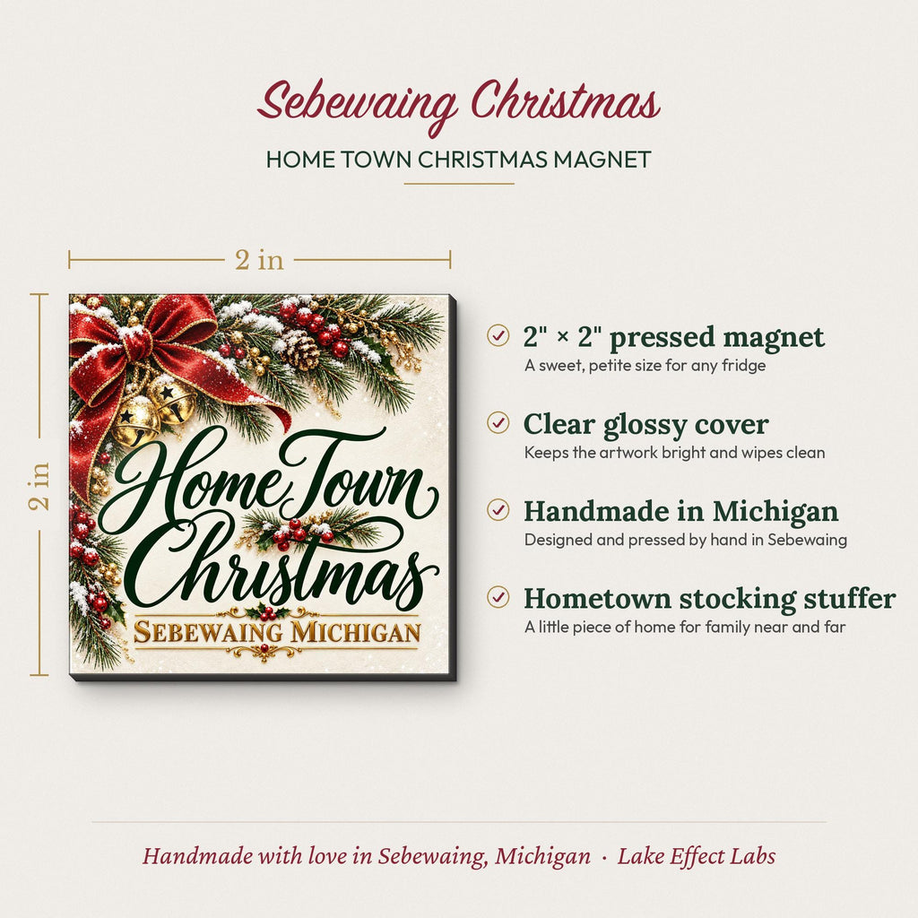 Home Town Christmas greenery magnet size and details