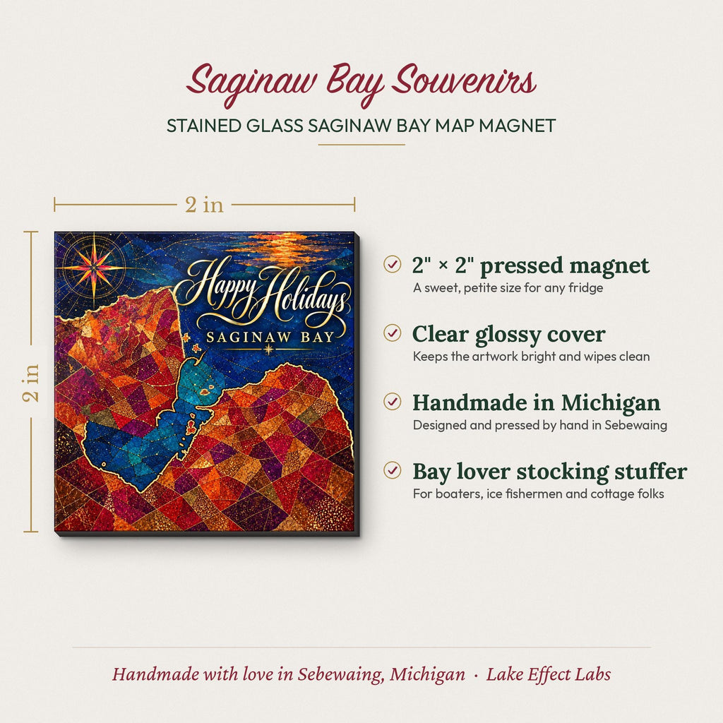 Stained Glass Saginaw Bay magnet size and details