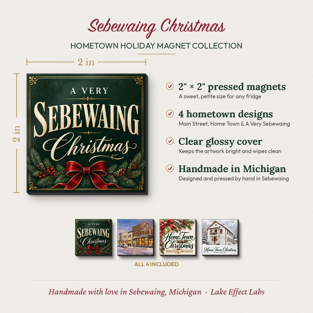 Sebewaing Christmas magnet collection size and details