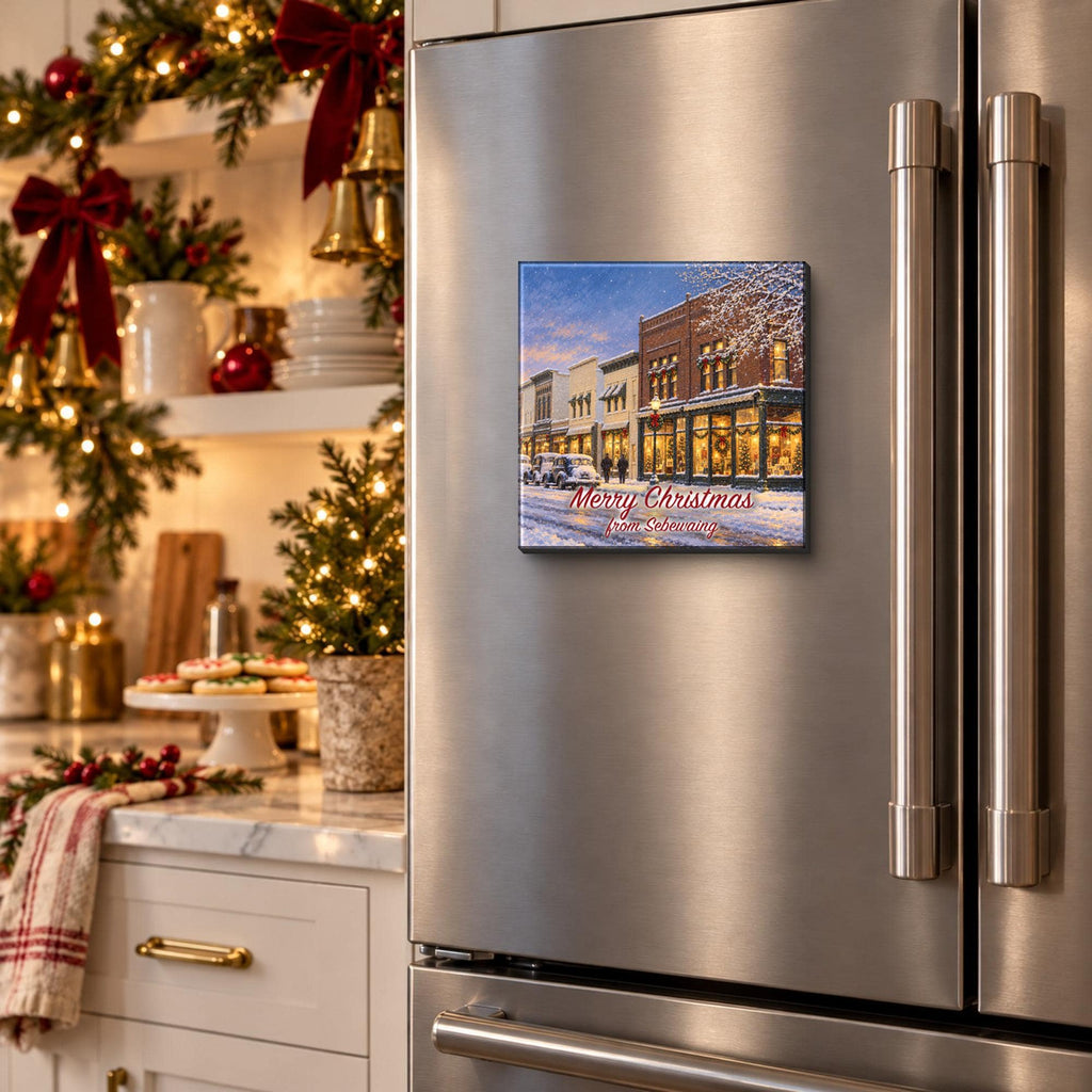 Merry Christmas from Sebewaing magnet on a fridge