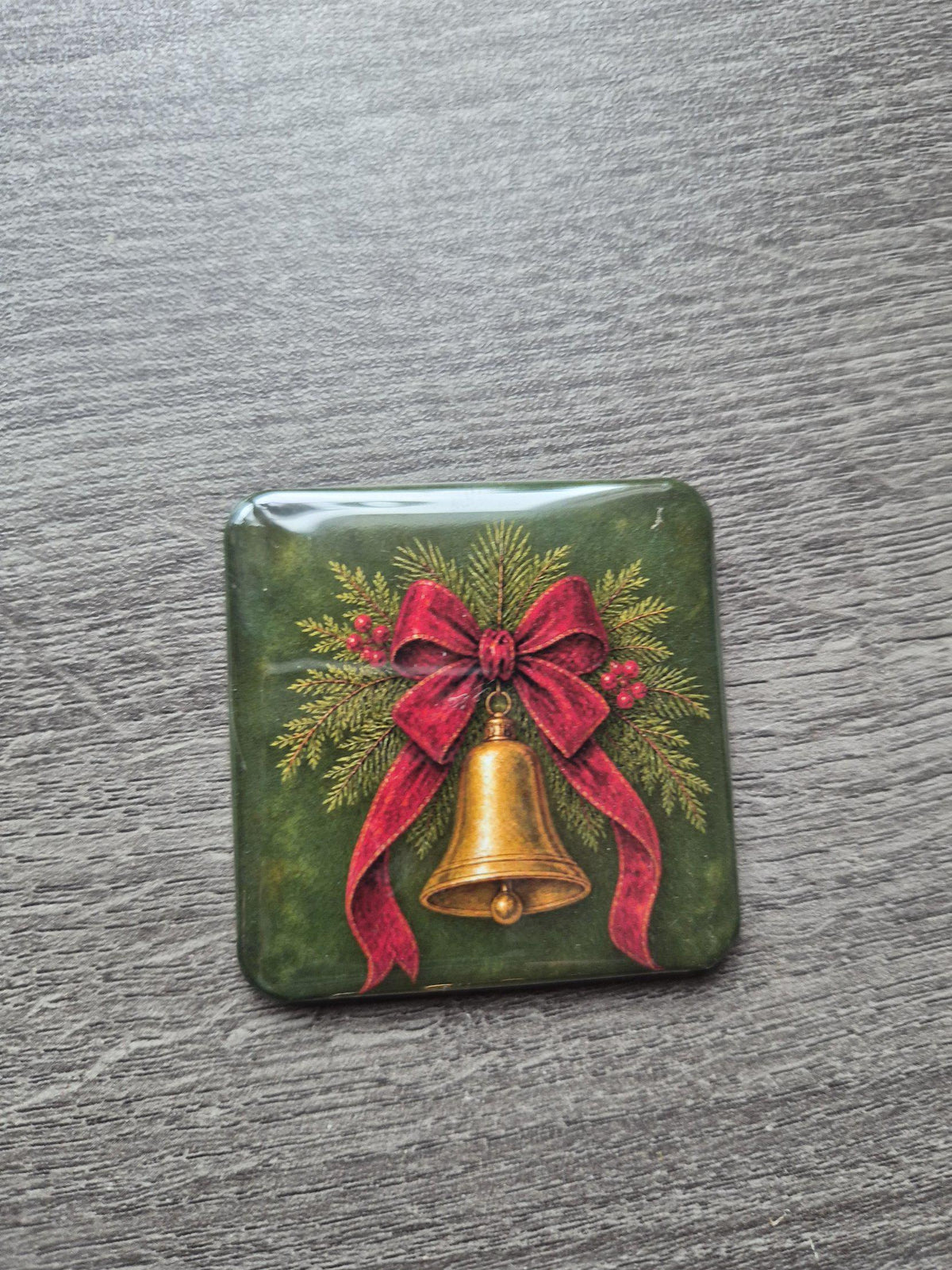 Vintage Christmas brass bell magnet, real photo