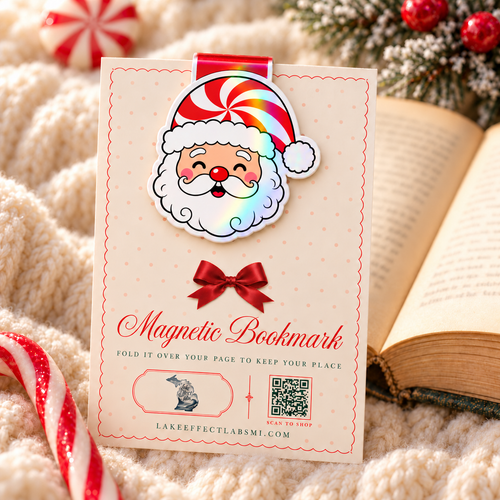 Santa holographic magnetic bookmark on Lake Effect Labs backing card