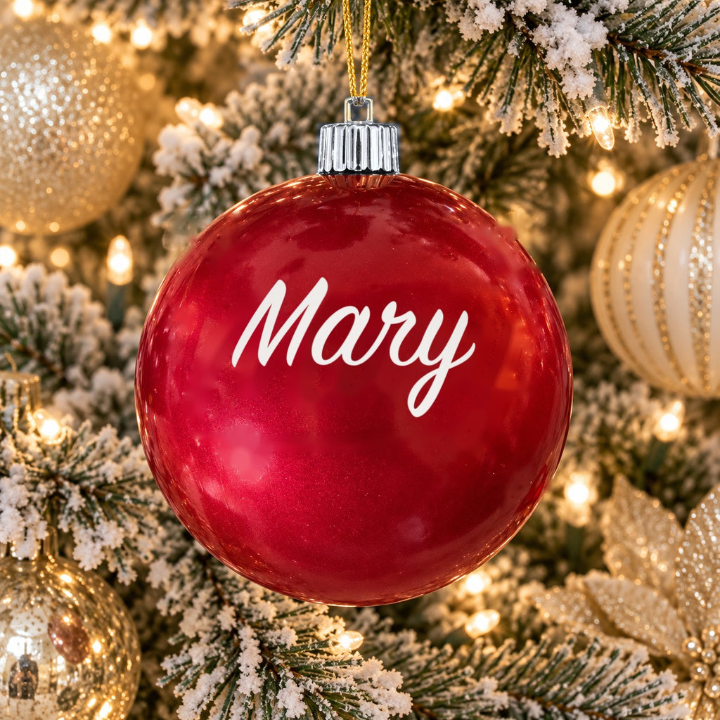 Red name ornament with silver cap - Custom name - Plain design (digital mockup)